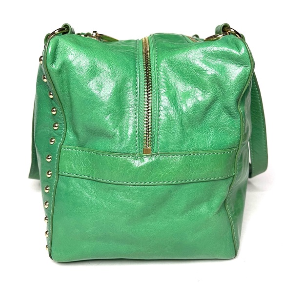 Badgley Mischka Nina Green Leather Studded Satchel Handbag - Picture 6 of 14